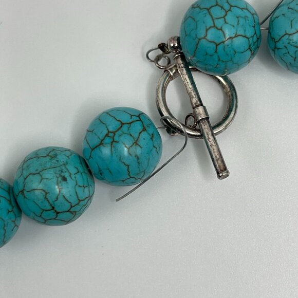 Turquoise Beaded Necklace Amber Accents & Toggle Clasp - Picture 3 of 5